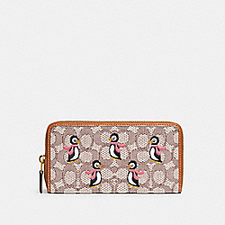 COACH C7721 Accordion Zip Wallet In Signature Textile Jacquard With Penguin Motif BRASS/COCOA BURNISHED AMB