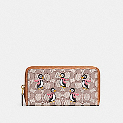 Accordion Zip Wallet In Signature Textile Jacquard With Penguin Motif - C7721 - Brass/Cocoa Burnished Amb