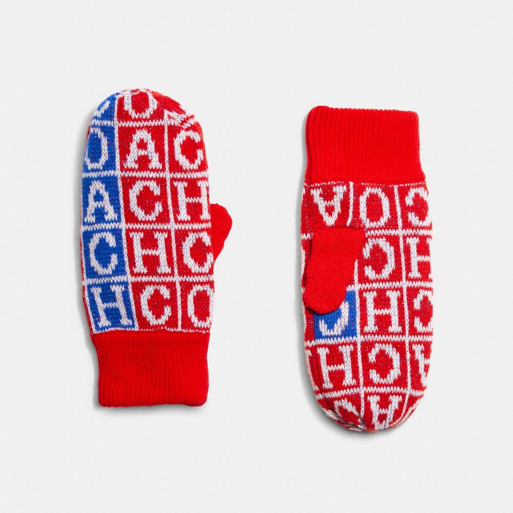 COACH C7746 Crossword Knit Mittens Multi