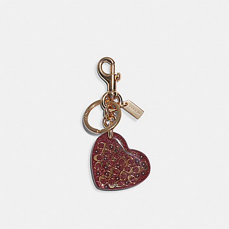 COACH Signature Heart Bag Charm - GOLD/TRUE PINK - C7749