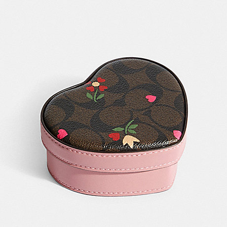 COACH C7752 Heart Trinket Box In Signature Canvas With Heart Petal Print CHESTNUT TRUE PINK