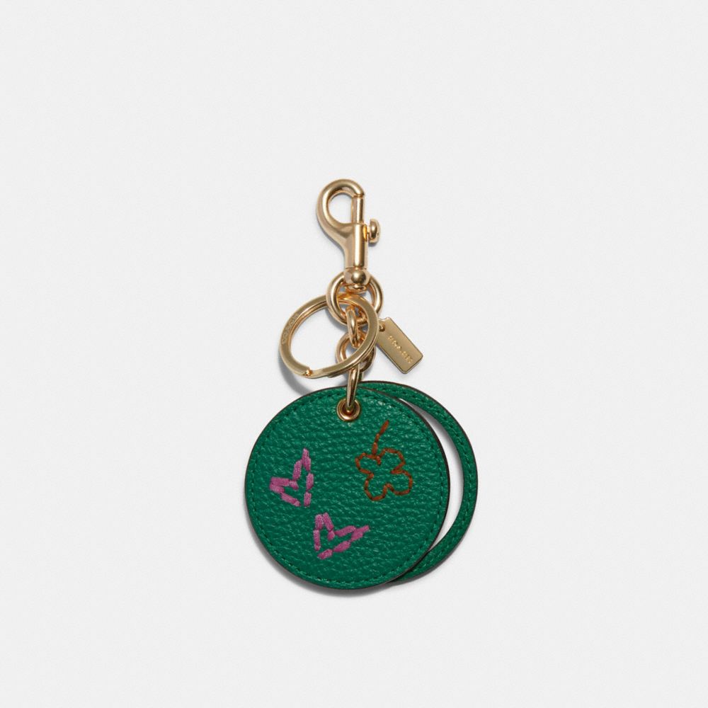 Mirror Bag Charm With Diary Embroidery - C7754 - GOLD/GREEN