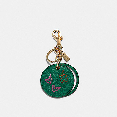 COACH Mirror Bag Charm With Diary Embroidery - GOLD/GREEN - C7754