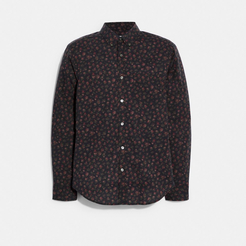 COACH C7757 Floral Button Up Shirt Black/Red