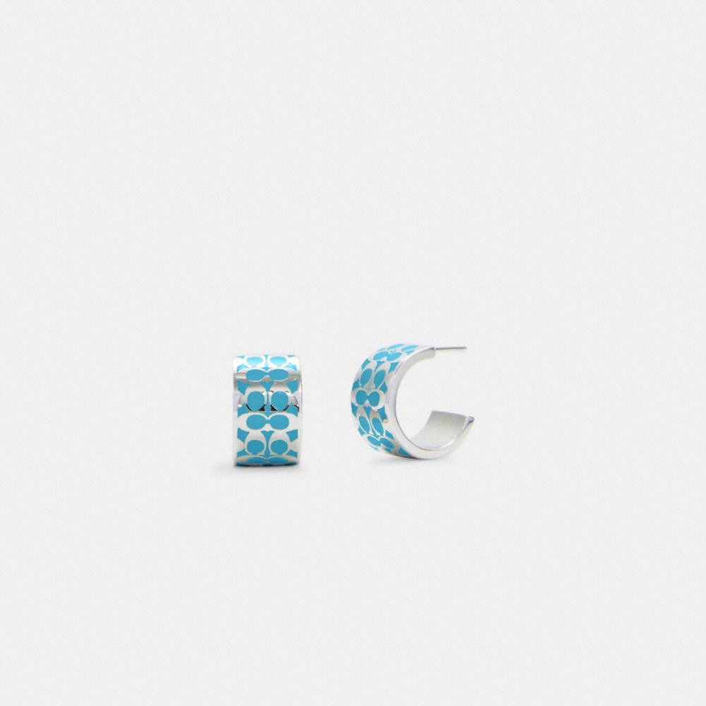 COACH C7770 Signature Enamel Huggie Earrings SILVER/BLUE