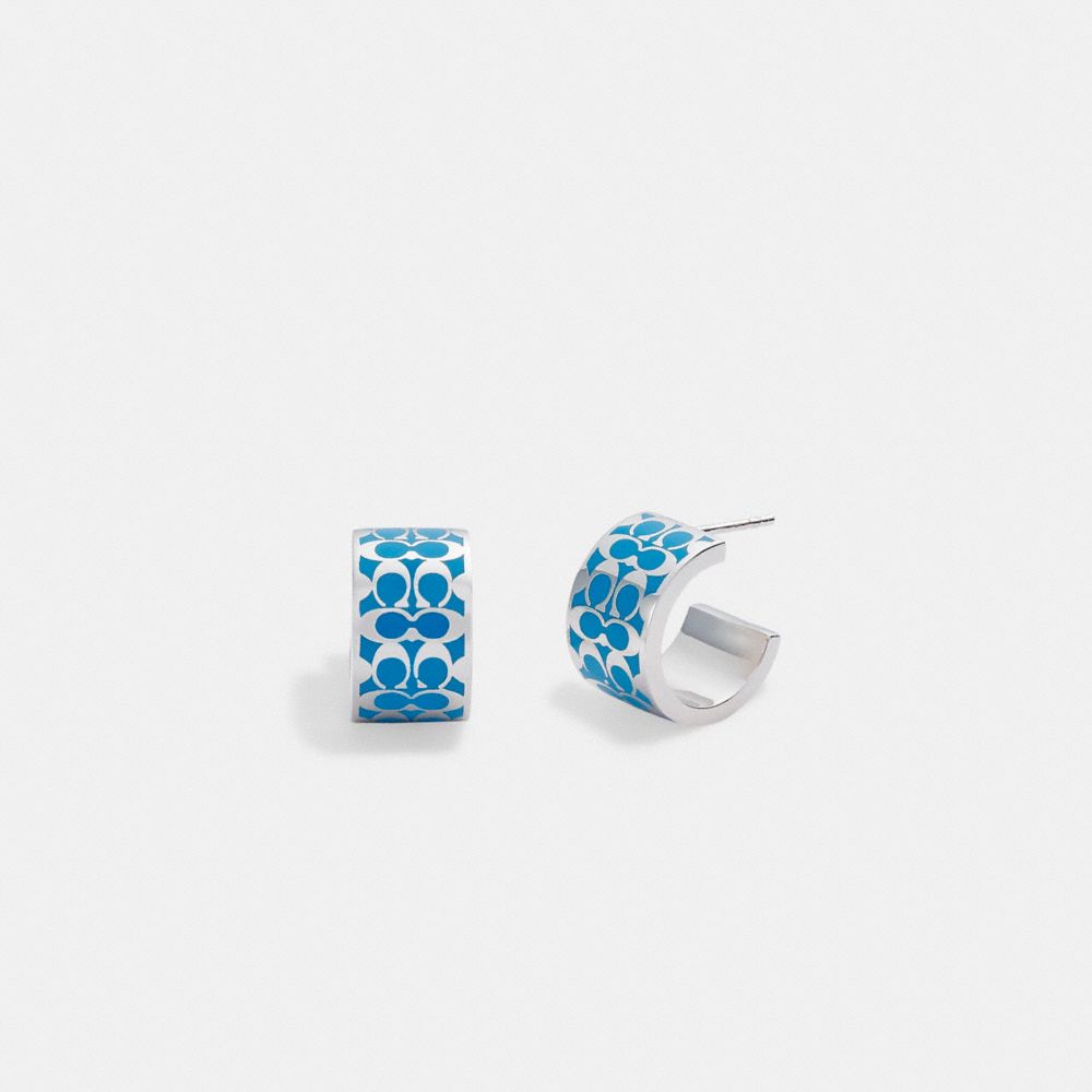 COACH C7770 - Signature Enamel Huggie Earrings BRIGHT BLUE/SILVER