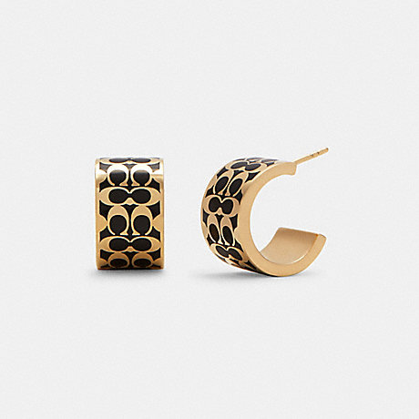 COACH Signature Huggie Earrings - GOLD/BLACK - C7770