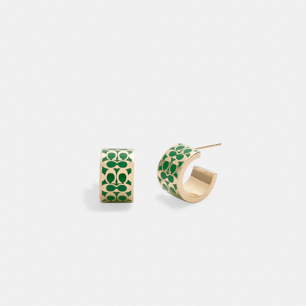 Signature Enamel Huggie Earrings - C7770 - Gold/Green