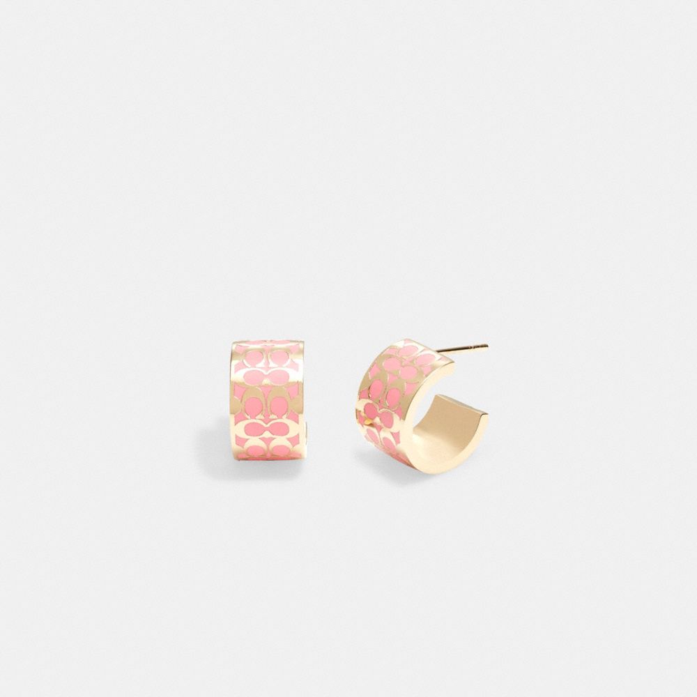 Signature Enamel Huggie Earrings - C7770 - Gold/Pink