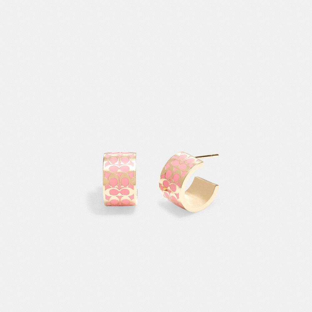 COACH C7770 Signature Enamel Huggie Earrings GOLD/PINK