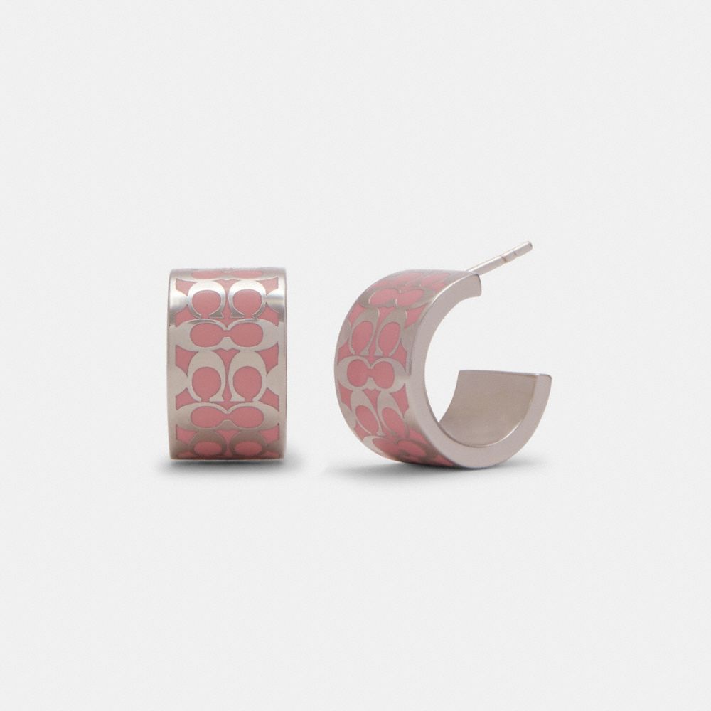 COACH Signature Huggie Earrings - SILVER/PINK - C7770