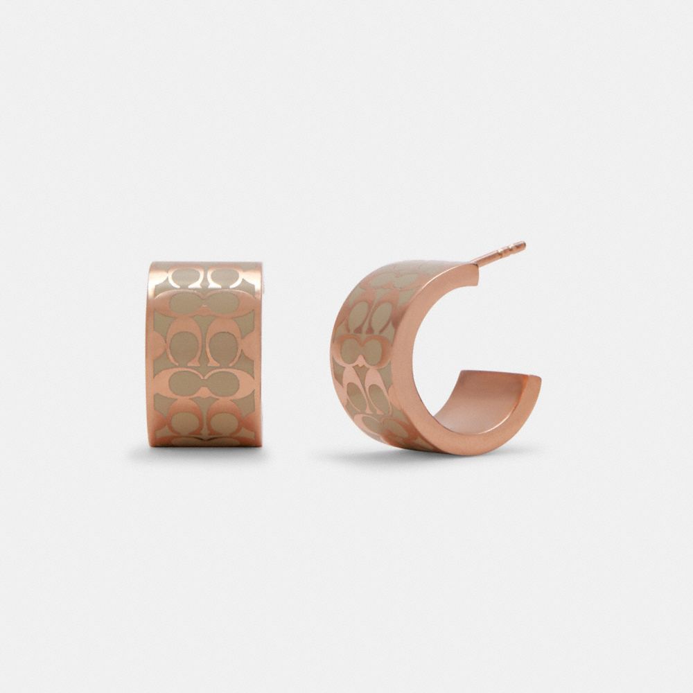 COACH C7770 - Signature Huggie Earrings ROSE GOLD/CHALK