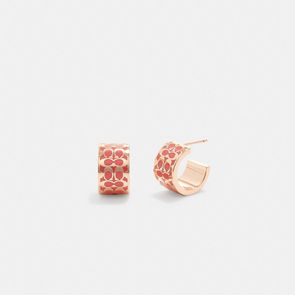 Signature Enamel Huggie Earrings - C7770 - Red/Rose Gold
