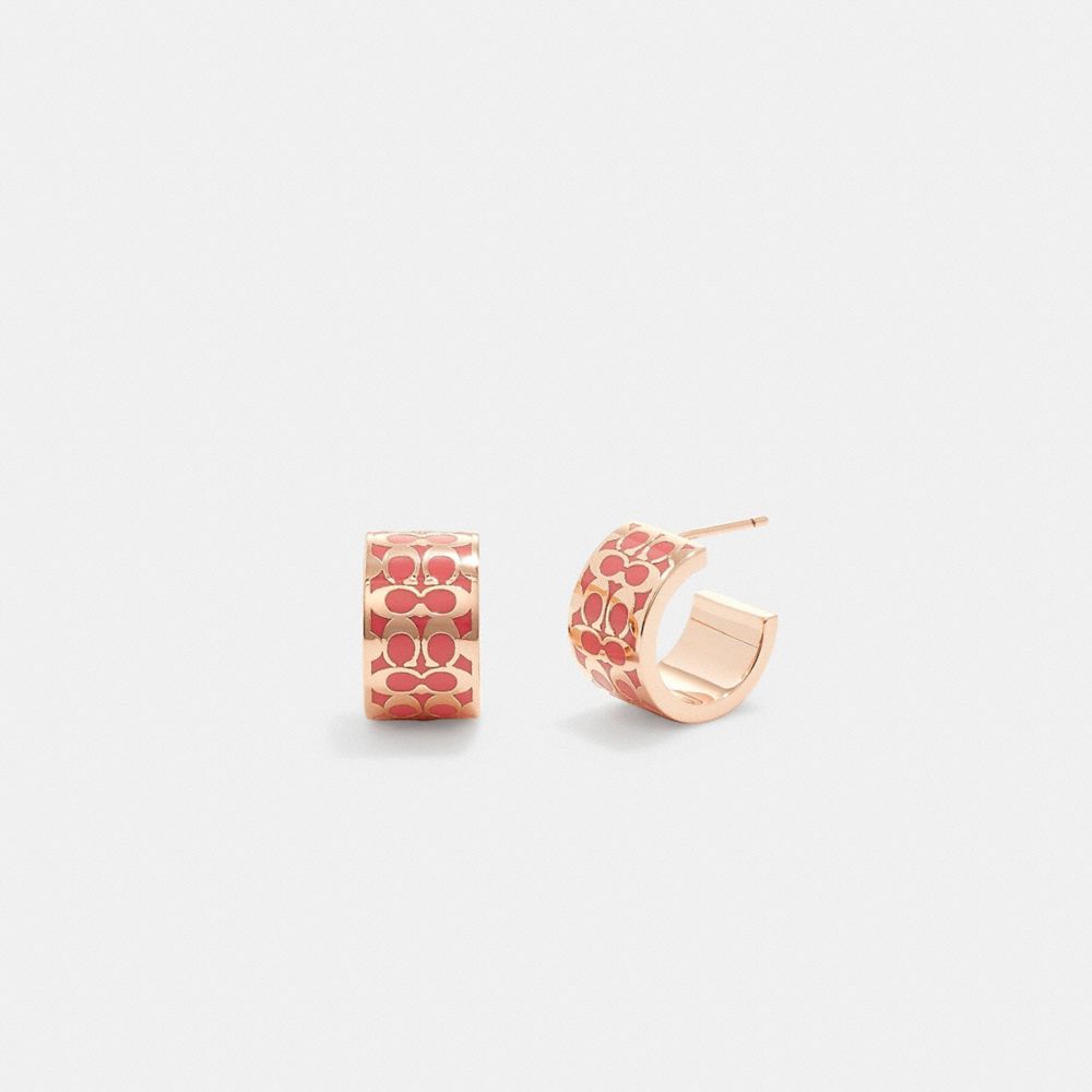 COACH C7770 Signature Enamel Huggie Earrings RED/ROSE GOLD