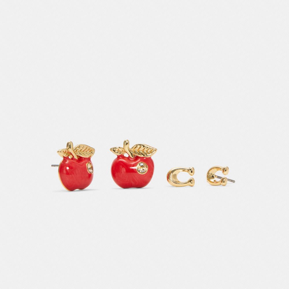 Signature And Apple Stud Earrings Set - C7774 - GOLD