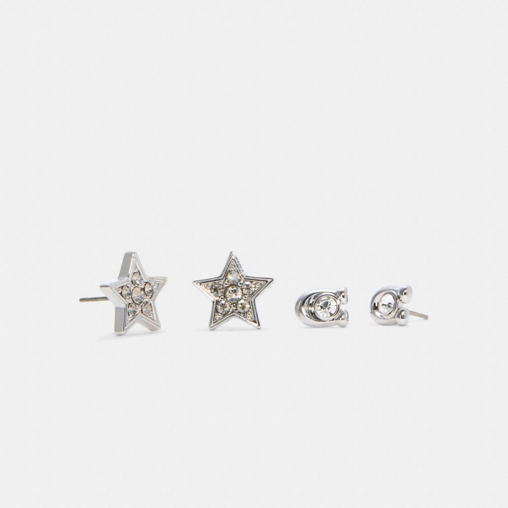 Signature And Pave Star Stud Earrings Set - C7778 - SILVER