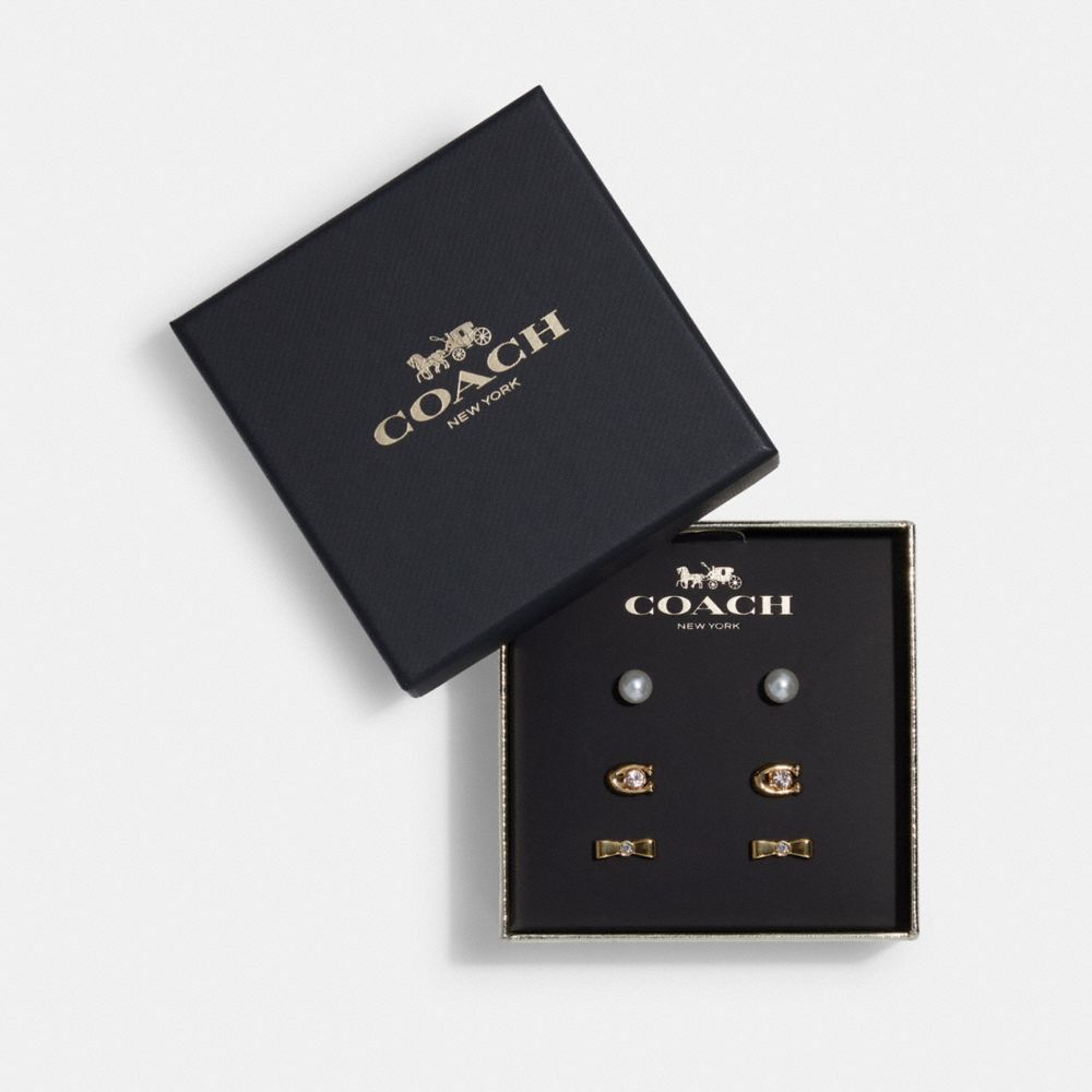 COACH Signature And Bow Stud Earrings Set - GOLD - C7788