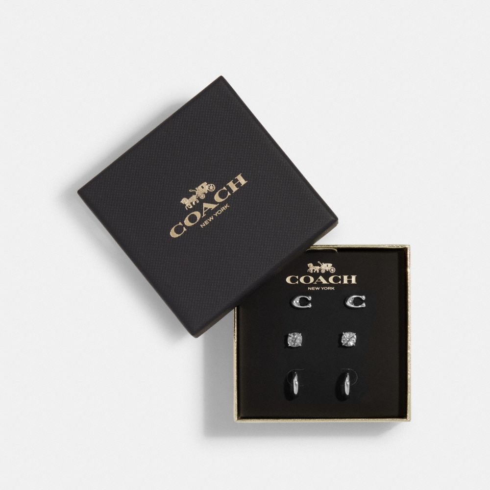 Signature Stud Earrings Set - C7790 - SILVER