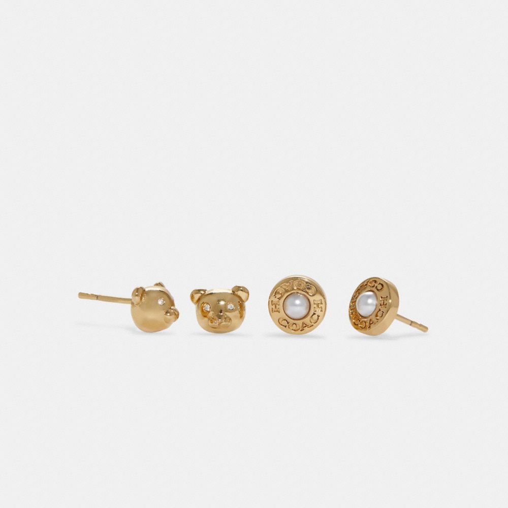 COACH C7792 Bear And Pearl Stud Earrings Set Gold