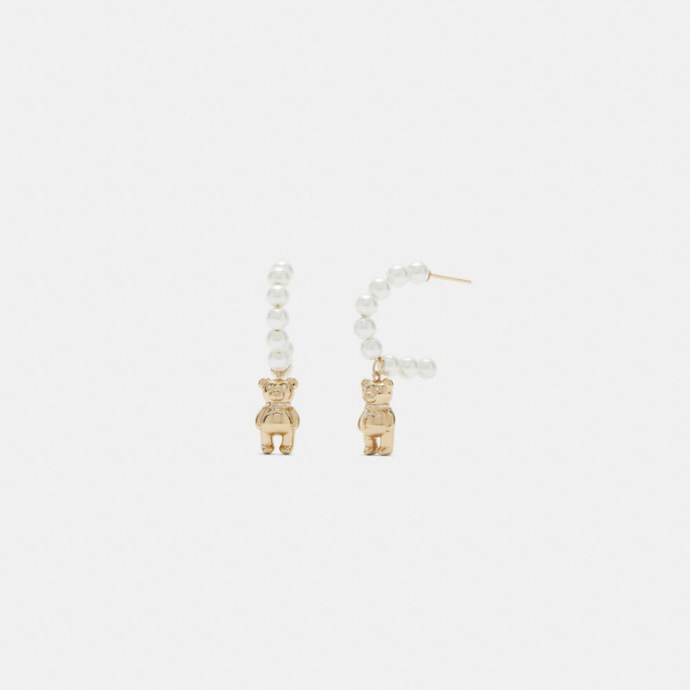 COACH C7793 Bear With Pearl Hoop Earrings Gold