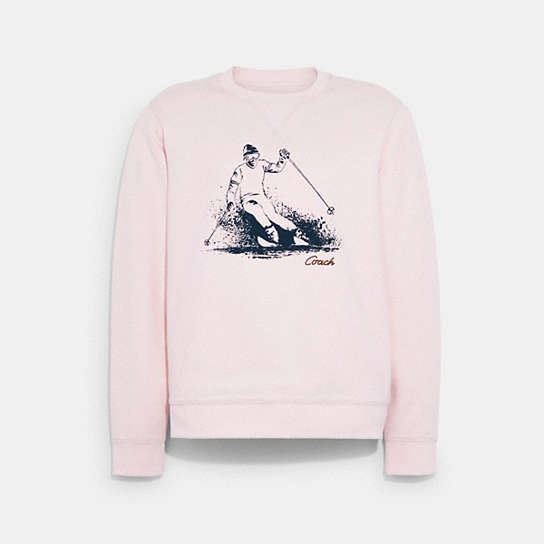 C7796 - Ski Graphic Crewneck Sweatshirt In Organic Cotton Pastel Pink