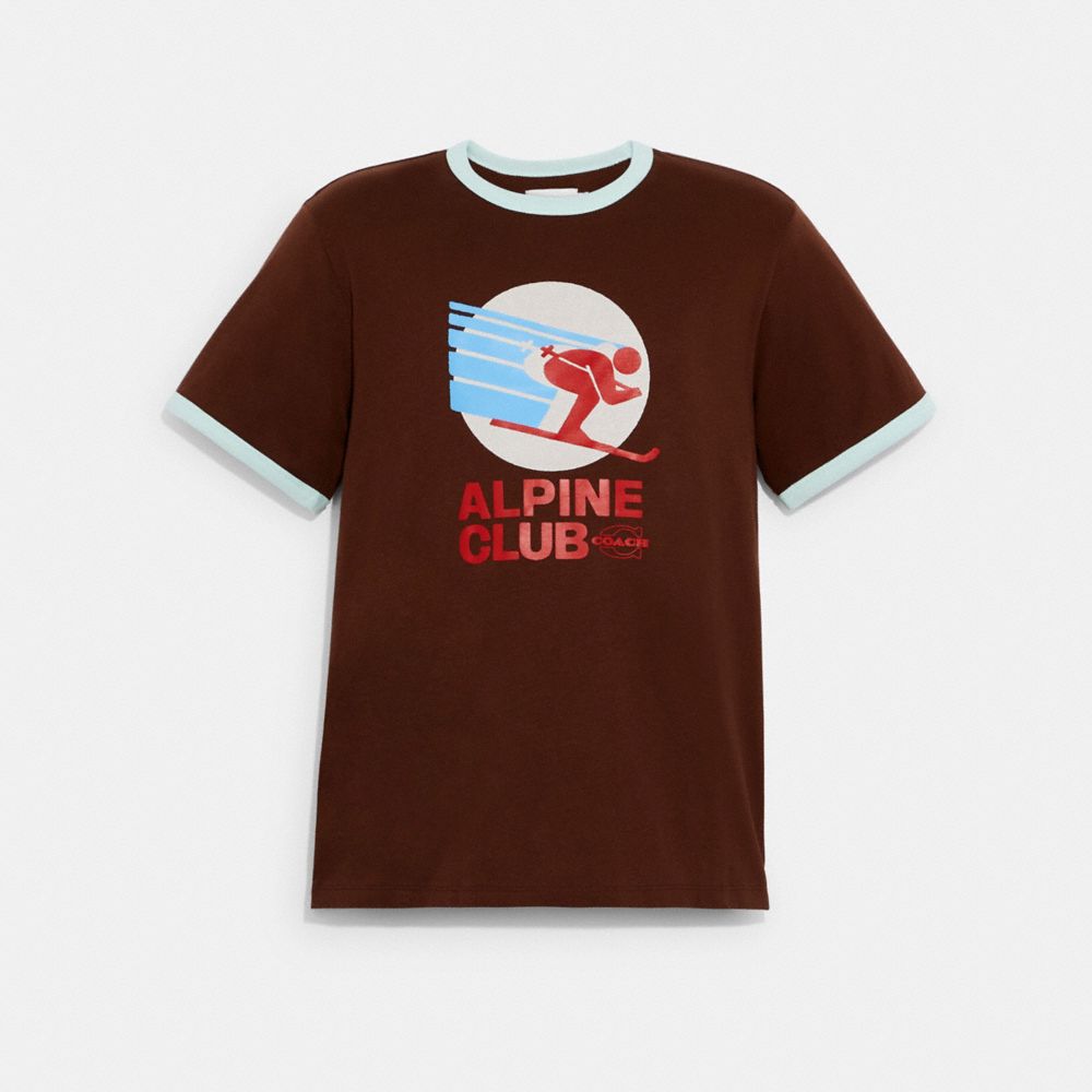 COACH C7798 Alpine Club Boxy T Shirt In Organic Cotton DARK BROWN