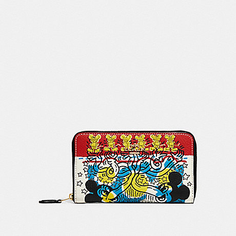 COACH C7801 Disney Mickey Mouse X Keith Haring Medium Id Zip Wallet Gold/Black-Multi