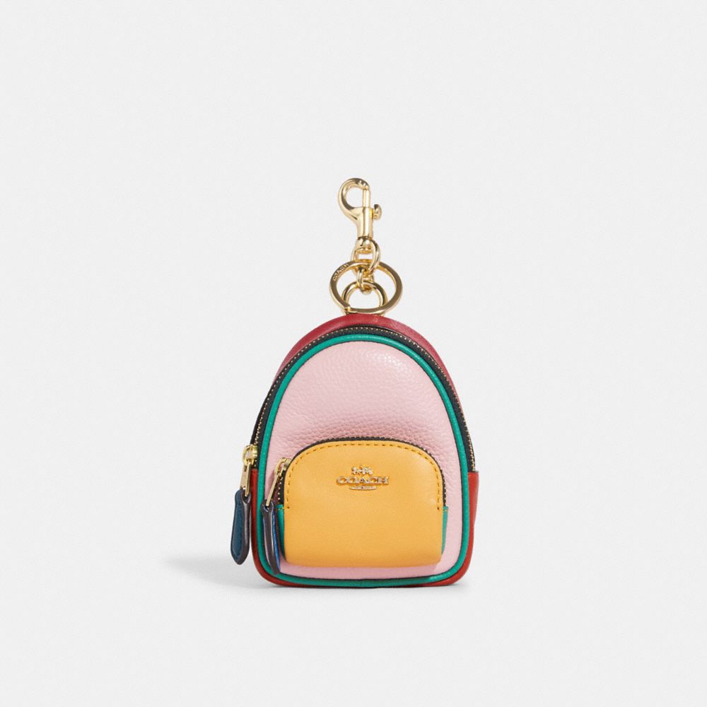 Mini Court Backpack Bag Charm In Colorblock - C7802 - GOLD/MULTI