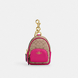 COACH C7803 Mini Court Backpack Bag Charm In Signature Canvas IM/KHAKI/CERISE