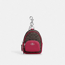 Mini Court Backpack Bag Charm In Signature Canvas - C7803 - Silver/Brown/Bright Violet