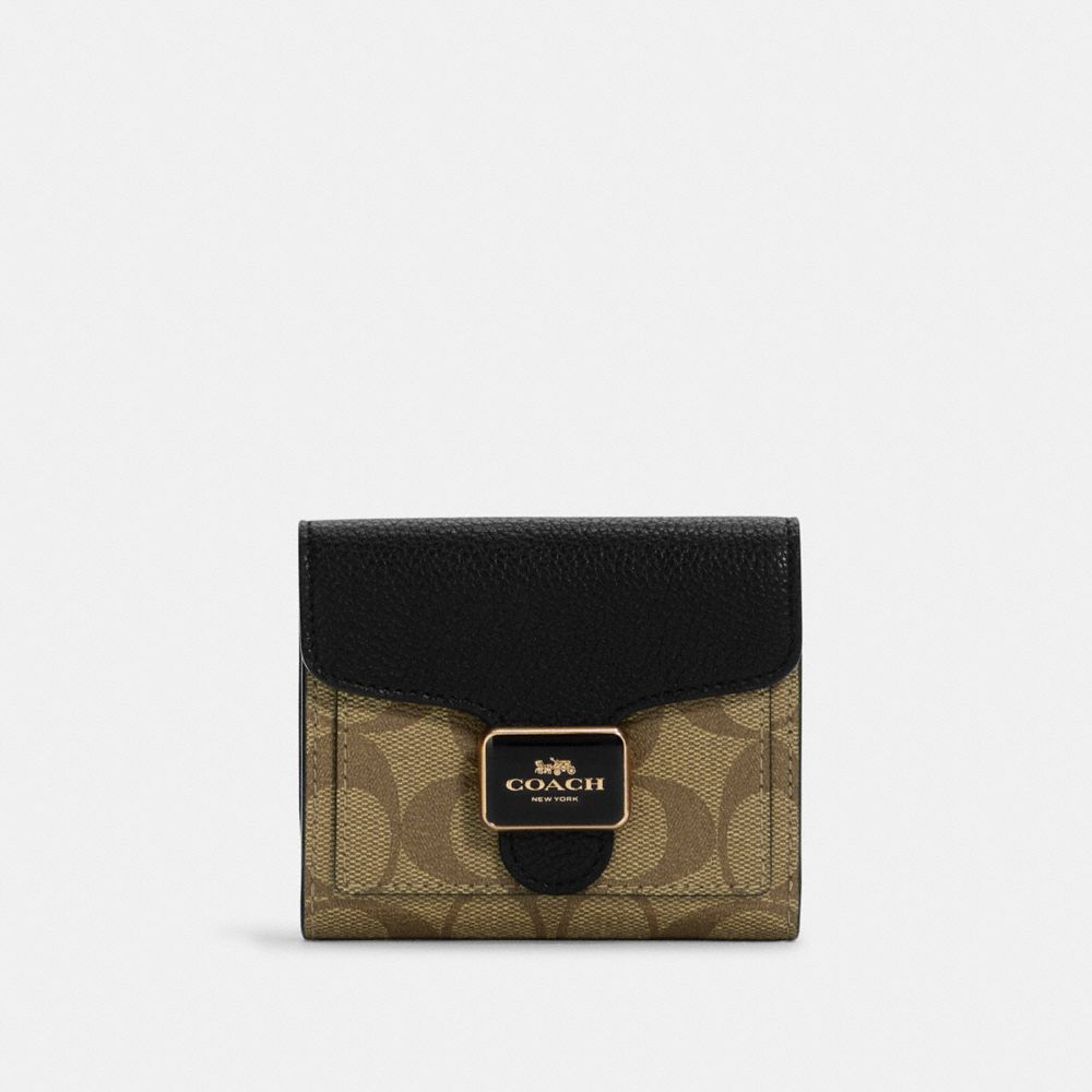 COACH C7805 Pepper Wallet In Signature Canvas Gold/Khaki Black Multi