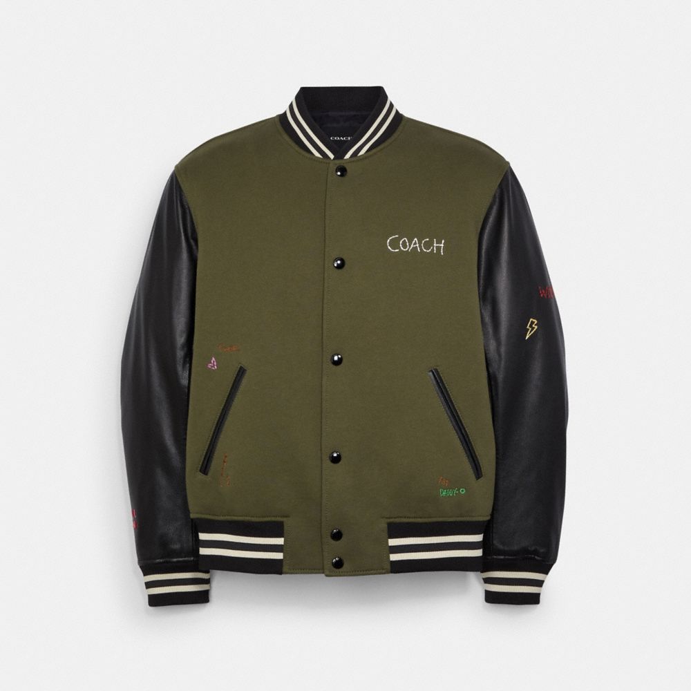 COACH C7814 - Diary Script Varsity Jacket OLIVE DRAB