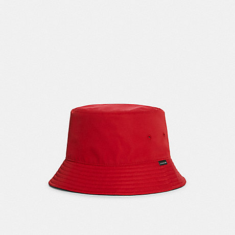 COACH C7821 Reversible Nylon Bucket Hat Mars Red/Charcoal Signature