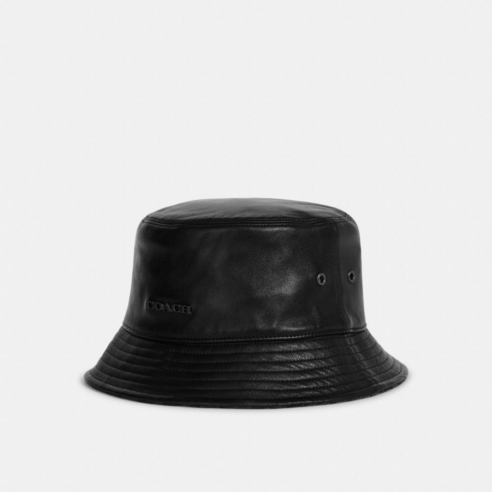 COACH Leather Bucket Hat - BLACK - C7830