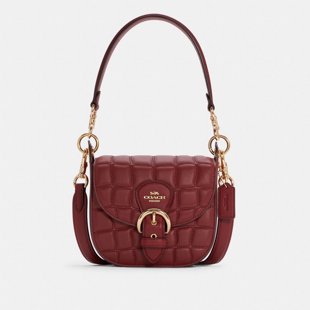 COACH Kleo Shoulder Bag 17 With Quilting - GOLD/CHERRY - C7838