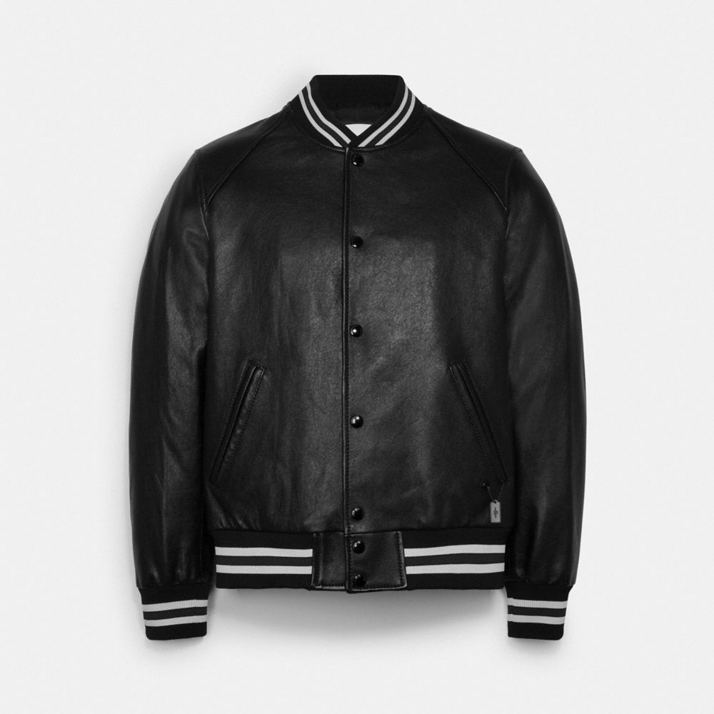 COACH C7840 Leather Varsity Jacket BLACK