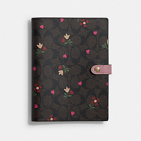 COACH C7852 Notebook In Signature Canvas With Heart Petal Print CHESTNUT-TRUE-PINK