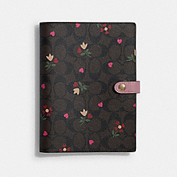 Notebook In Signature Canvas With Heart Petal Print - C7852 - CHESTNUT TRUE PINK