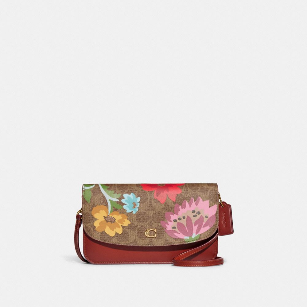 C7871 - Hayden Crossbody In Signature Canvas With Floral Bouquet Print Brass/Tan Rust Multi