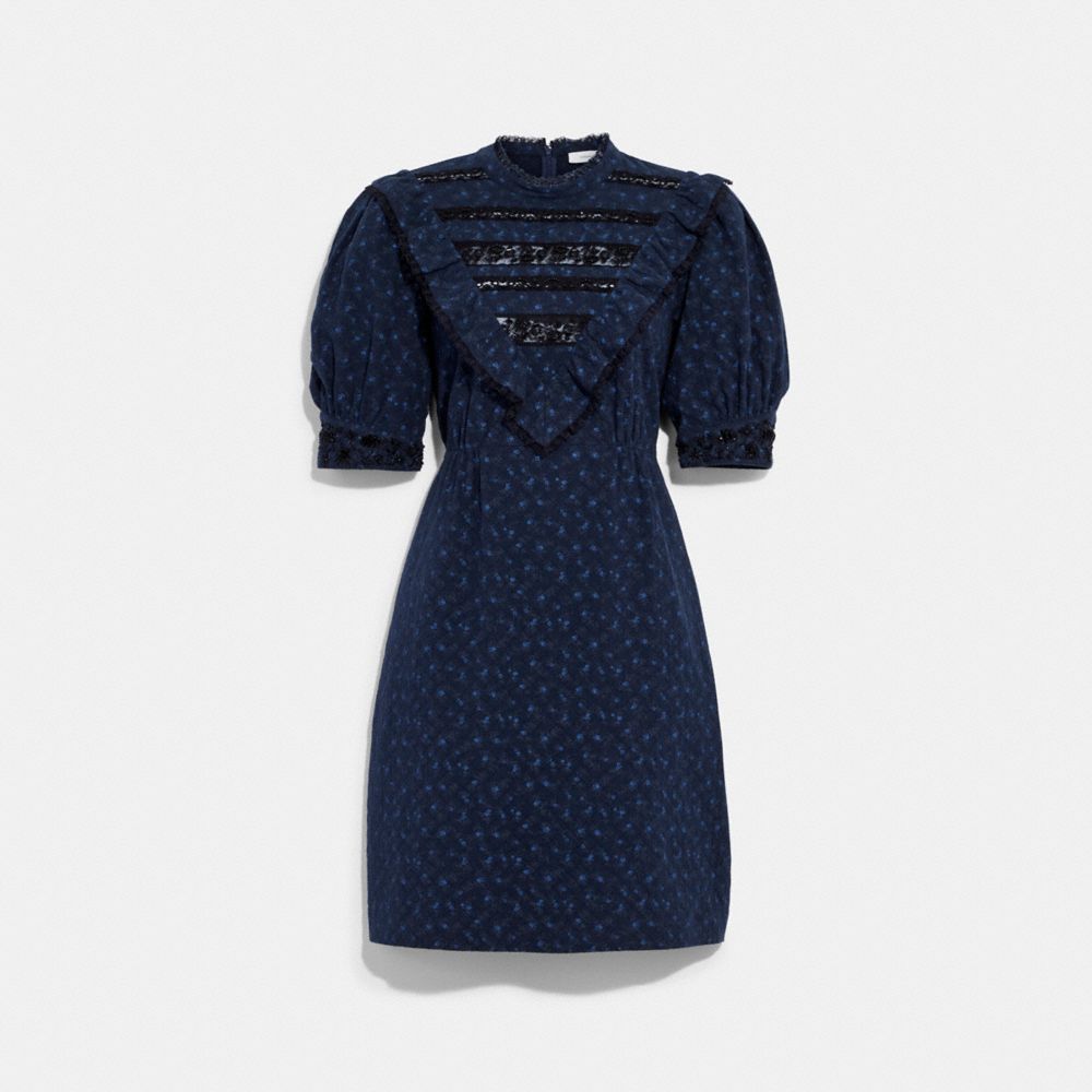 COACH C7893 Short Party Dress In Organic Cotton BLACK/DARK BLUE