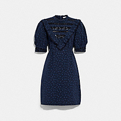 COACH C7893 Short Party Dress In Organic Cotton BLACK/DARK BLUE