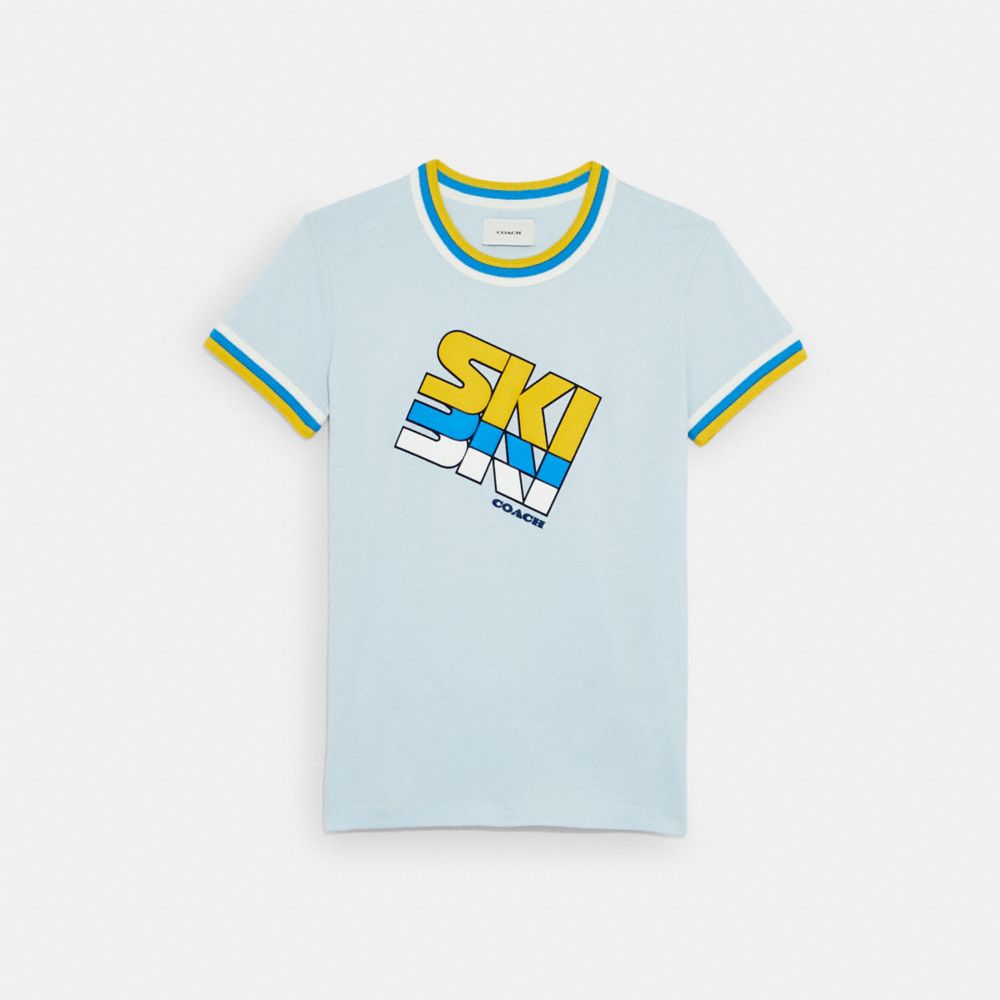 COACH C7916 Ski T Shirt In Organic Cotton Pastel Blue