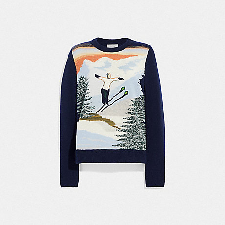 COACH C7921 Holiday Intarsia Sweater In Recycled Wool And Cashmere Navy