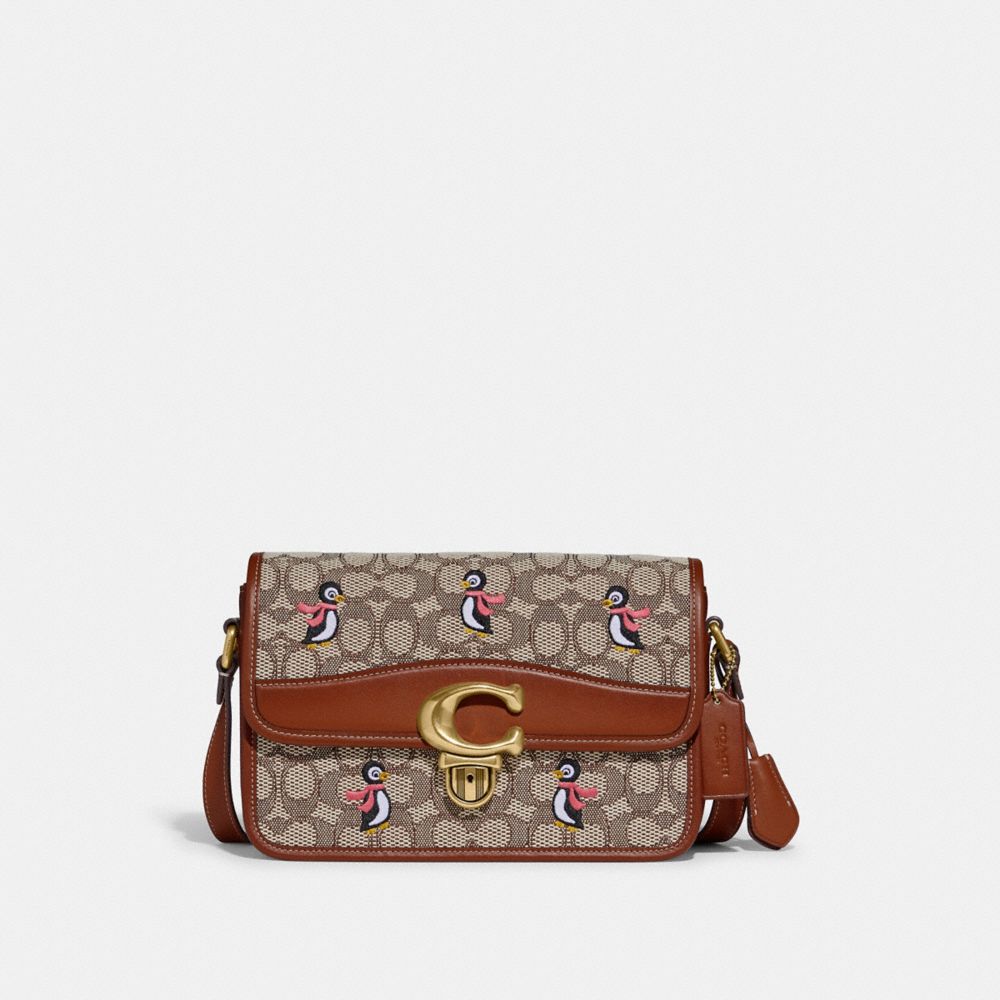 COACH C7935 Studio Shoulder Bag In Signature Jacquard With Penguin Motif BRASS/COCOA BURNISHED AMB