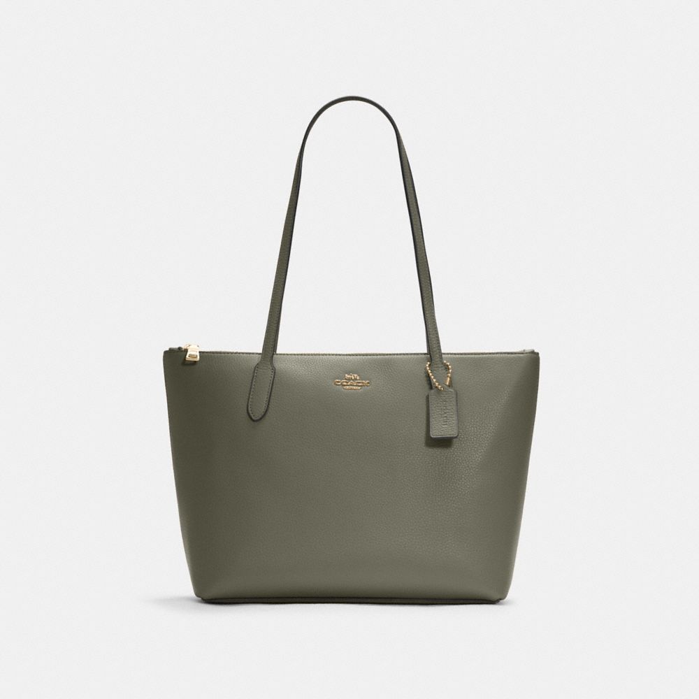 Zip Top Tote - C7946 - GOLD/MILITARY GREEN