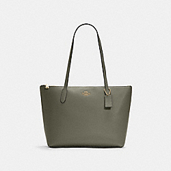 COACH C7946 Zip Top Tote GOLD/MILITARY GREEN