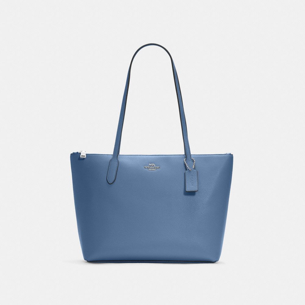 COACH C7946 Zip Top Tote Silver/Stone Blue