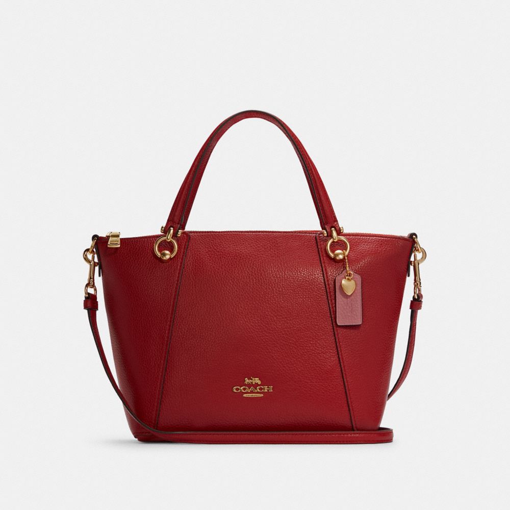 COACH Kacey Satchel In Colorblock With Heart Charm - GOLD/1941 RED MULTI - C7955