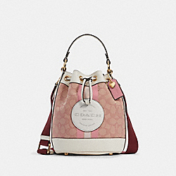 COACH C7964 - Dempsey Bucket Bag 19 In Signature Jacquard With Coach Patch And Heart Charm GOLD/CHALK/PINK MULTI