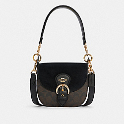 COACH C7966 - Kleo Shoulder Bag 17 In Signature Canvas GOLD/BROWN BLACK